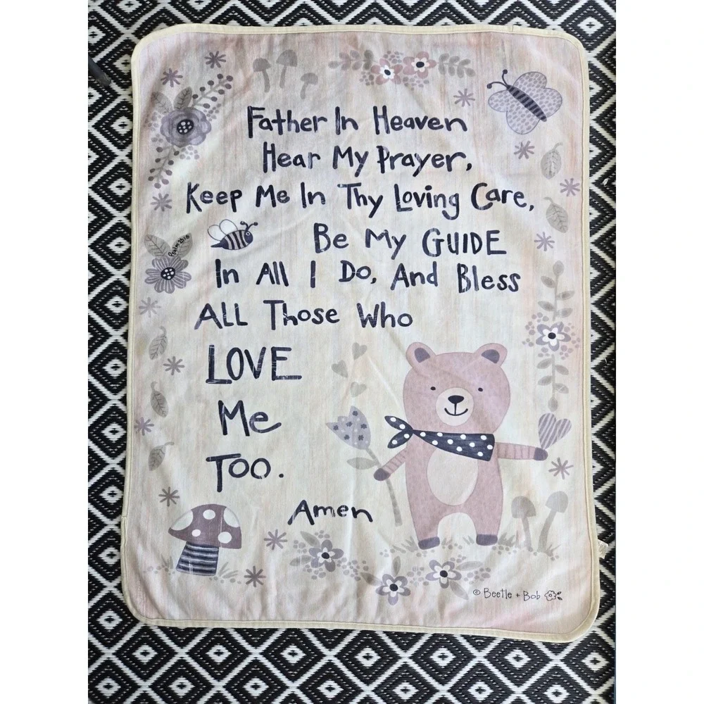 Beetle + Bob Baby Blanket Father In Heaven Prayer Plush Neutral Teddy Bear Gray‎